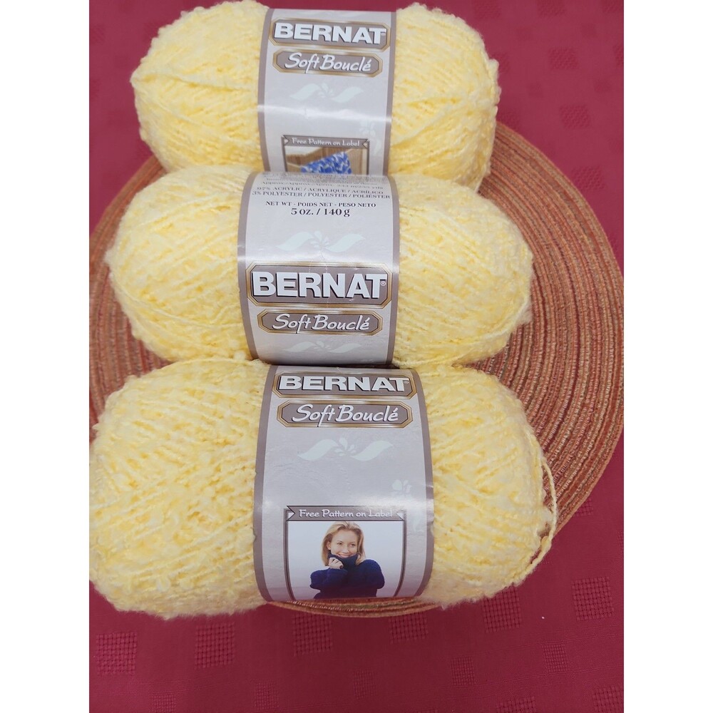 Bernat Soft Bouclé The Big Lemon Acrylic 5 Oz. Lot Of 3 #5 Bulky Retired
